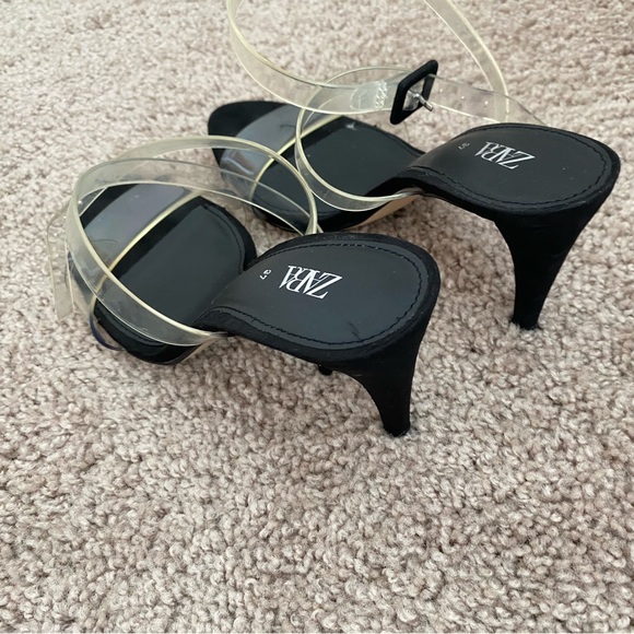 ZARA High Heels Clear Straps Black Sandals size 37 6.5 worn once comfy sexy - Picture 5 of 16